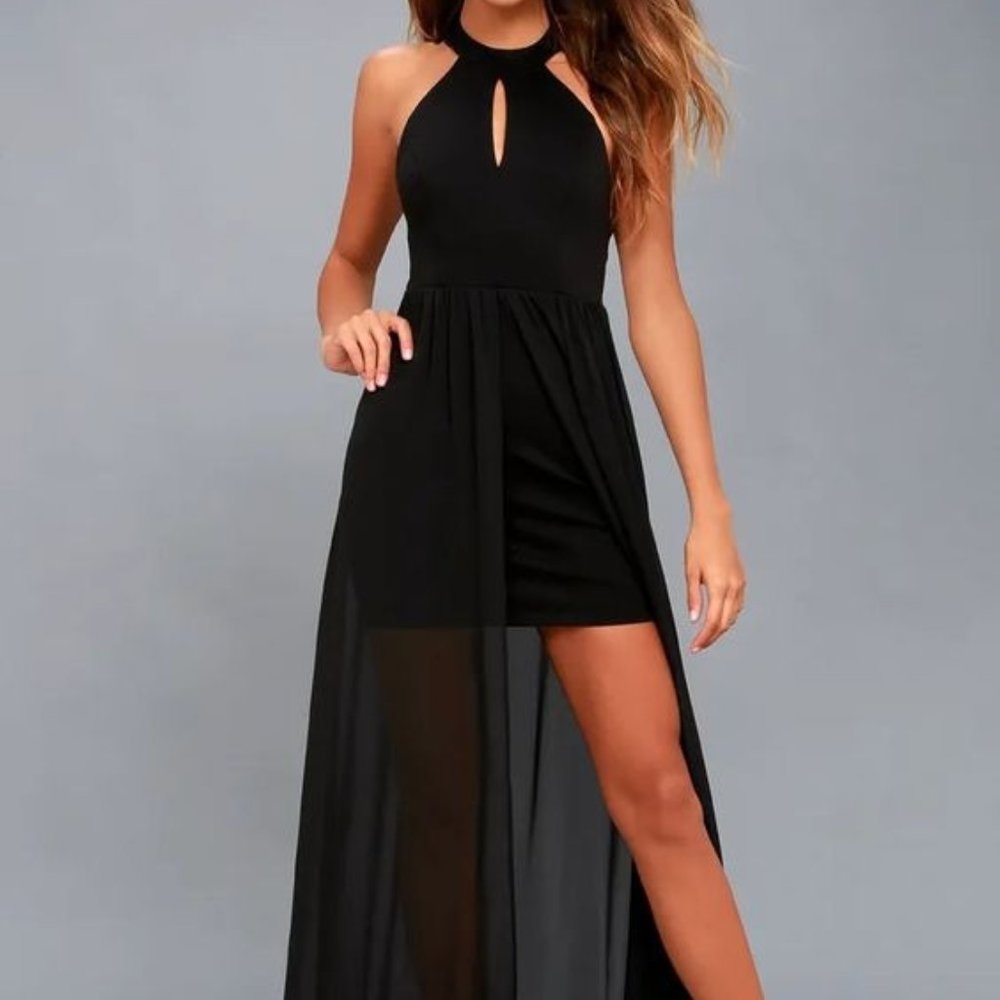 Lulus My Beloved Black Lace Maxi Dress Halter Top
